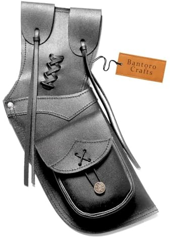 Bantoro Crafts Genuine Leather Arrow Back Quiver for Archery Hunting and Target Practice | Adjustable Strap | Reversible Design | Fast Draw Arrow Holder | Handmade Cowhide Leather (Black)