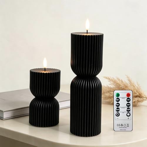 AnnSpa 2 Set LED Kerzen Batteriebetriebene mit Fernbedienung Timer Funktion, Flammenlose Echtes Wachs LED Stabkerzen Wick Flackern, Unscented Wachs für Geschenk/Party/Dekoration/Weihnachten (Schwarz)