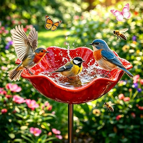 Vogeltränke Blume aus Metall, Vogeltränke Blume aus Metall,Handgefertigter Gartenstecker, Gartenstecker aus, Outdoor-Vogelfutterstation, Garten, Hof, Terrasse