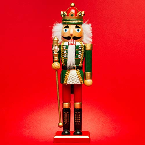 SIKORA NK-D aufwändig gestaltete Deko Nussknacker Figur aus Holz, Farbe/Modell:D01 grün/rot - KÖNIG, Höhe in cm:Höhe ca. 36 cm