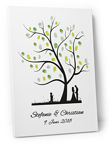 DeinWeddingshop Wedding Tree – Leinwand zur Hochzeit – PERSONALISIERT – Fingerabdruckbaum, Gästebuch – Baum 1 (50 x 70 cm, Leinwand auf Keilrahmen)