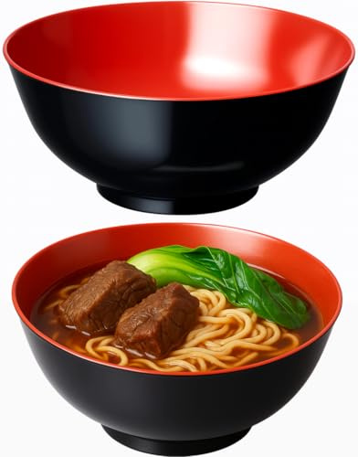 JapanBargain, Large Japanese Style Ramen Bowl 52 oz, Black and Red Plastic Melamine Noodle Soup Bowl for Udon, Pho, Pasta, Salad, Cereal – 8 Inch, Dishwasher Safe, Commercial Quality (2, 52-oz)