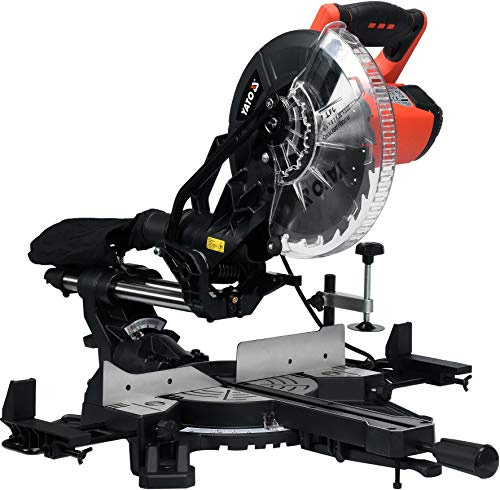 YATO Sierra ingletadora profesional XXL con láser YT-82172 (1800 W, 5.000 min-1, hoja de sierra de 255 mm de diámetro x 30 mm de diámetro, anchura máxima de corte de 305 mm, incluye hoja de sierra de