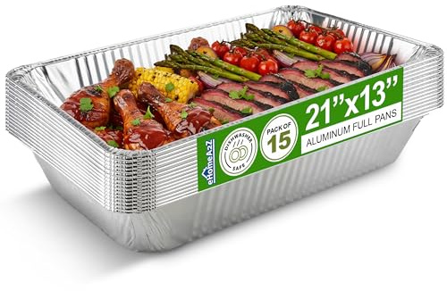 EHOMEA2Z Large Aluminum Pans Full Size Deep Foil Disposable Durable Large Steam Table Pans for Baking Serving, Chafing Trays for Caterers, Bakeware 21 x 13 x 3 (15)