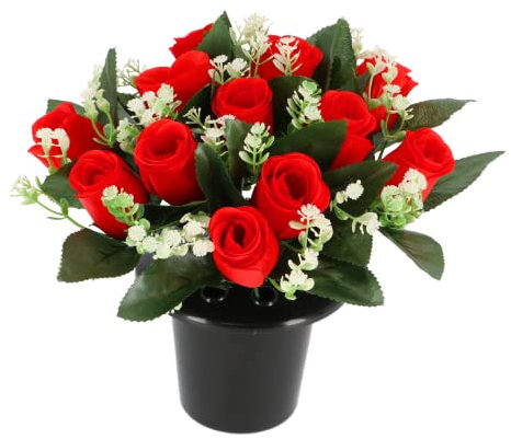 SFS Artificial Flowers For Graves | 12 Head Red Roses With gyp | Ideal For Cemetery,Memorial or Christmas Decorations | Funeral Flowers Cemetery Grave Flowers | Improved Design & Quality