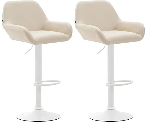 CLP 2er Set Barhocker Braga Kunstleder I Höhenverstellbarer Barstuhl Mit Metallgestell I Thekenhocker Mit Integrierter Fußstütze, Farbe:Creme, Gestell Farbe:Weiß