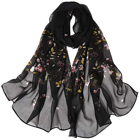 BLURBE Écharpe Femme en Mousseline de Soie Légère – Foulard Floral Élégant, Châle Doux et Respirant pour Printemps et Automne, Accessoire Mode Femme Chic