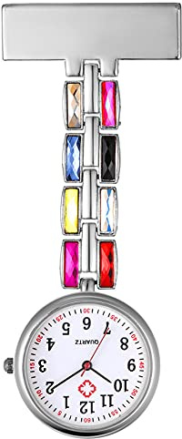 Avaner Krankenschwesteruhr Kristall Pflegeruhr Analog Quarzwerk FOB Pulsuhr Ansteckuhr Emaille Handwerkskunst Schwesternuhren mit Pin/Clip Set Arzt Doktor Medical Taschenuhr