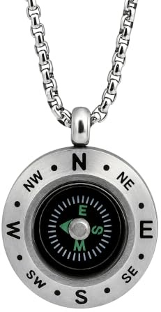 amorili Collana Uomo con Bussola Marina Nera in Acciaio Inox – Gioiello Nautico Elegante, Regalo per Amanti del Mare e della Navigazione