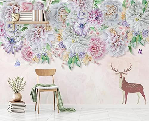 Mural Wallpaper Elk Flower Pansy Wall Photo Wallpaper 3D Effect Living Room Bedroom Decoration Wall Covering