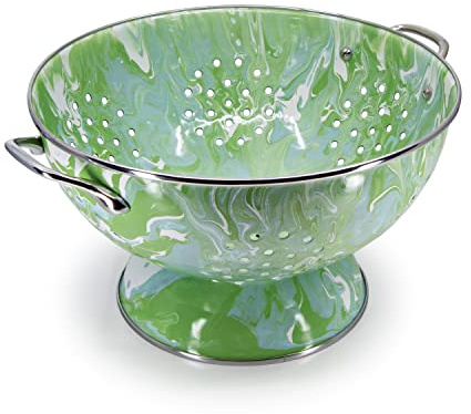 Golden Rabbit Emaille-Sieb, groß, 5 l, modernes Monet | Karbonstahlkern mit Porzellan-Emaille-Finish, Edelstahlrand und Griffen, ideales Lebensmittelsieb für Obst und Gemüse