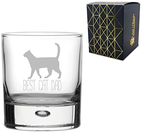 Engraved Novelty Whisky Tumbler with Best Cat Dad Design, Laser Engraved, Gift Box Included, Gift for Dad, Birthday Gift, Cat Lover Gift, Funny Cat Gift, Add an Optional Personalised Message