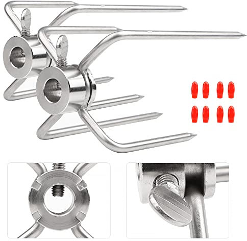CPROSP 2 fermagli per spiedo girevole, aghi per carne per spiedino in acciaio inox con diametro 11,5 mm con vite di bloccaggio con custodia rossa..