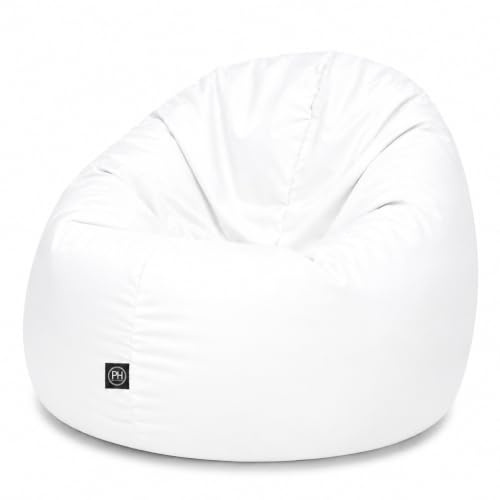 PATCH HOME Sitzsack 2 in 1 Sitzkissen Bodenkissen für Erwachsene & Kinder - Gaming mit Füllung Kissen Sessel BeanBag (Weiß, Ø 155cm)
