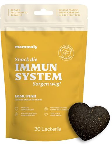 14-in-1 Immunsystem Leckerli für Hunde - Immu Push 30 Snacks (110g) von mammaly - Stärkt Abwehrkräfte mit Hagebutte, Granatapfel, Ashwagandha, Bierhefe, Zink - Reich an Antioxidantien, Vitamin A, C, K