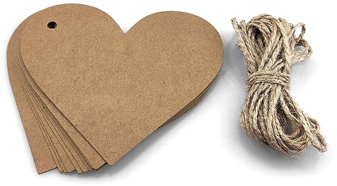 Netuno 12 x Herz Anhänger aus Kraftpapier mit Juteschnur Geschenkanhänger Kraftpapier Herzform Vintage Etiketten zum Beschriften für Hochzeit Geburtstag Weihnachten DIY Deko