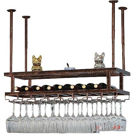 SAGIDAR Weinglasregal Aus Metall, Flaschen- Und Glashalte, 60cm-200cm, Mehrschichtspeicher, Platzsparend, Regal Weinglas Aufbewahrung Höhenverstellbar, Farbe Bronze Umgekehrter Weinglashalter