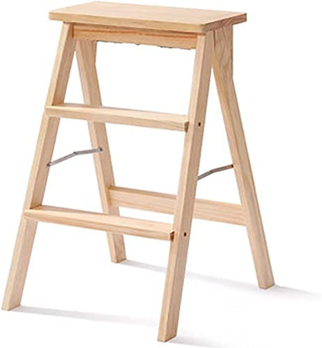 AAMNA Klappbarer Tritthocker, Tritthocker, klappbarer 3-Stufen-Hocker für Erwachsene/Senioren, tragbare Trittleiter aus Holz für Küche/Schlafzimmer, maximale Belastung 150 kg (Holzfarbe R)