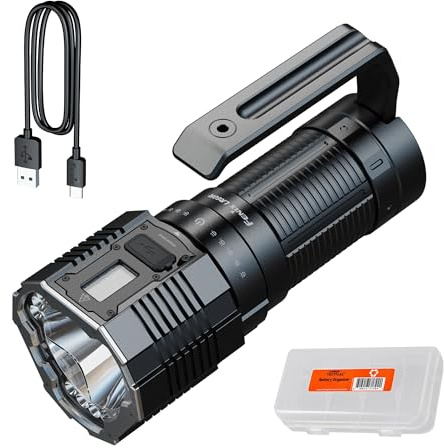 Fenix LR60R - Linterna súper brillante de 21.000 lúmenes, carga rápida USB-C, recargable, larga duración, lúmenes altos con foco y reflector y organizador Lumentac