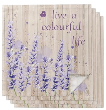 Servietten 6 Stück lila Blume Lavendel Holzmaserung Stoffservietten for Tischdekoration Küche Abendessen Wiederverwendbare Tischserviette Hochzeitsdekoration Papierservietten (Color : 30x30cm-04)