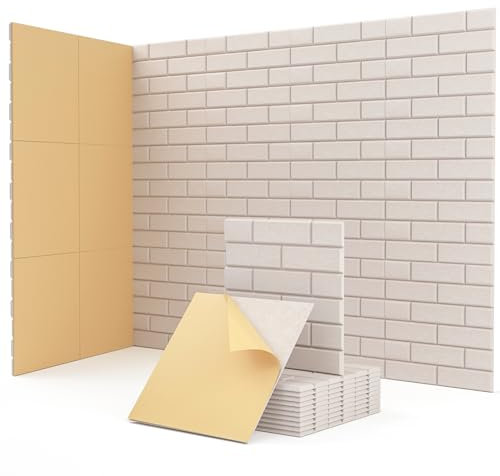 Akustikplatten Selbstklebend, 12 Stück Schallabsorber für Wand, Tür, Decke, Acoustic Panels, Studio, Wohnzimmer, Schlafzimmer, Buero, Gaming, 30 x 30 x 0,9cm, Akustikpaneele Beige