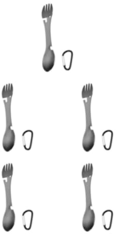 susiodeu 5 Ensemble de Acier Inoxydable Spork Couteau Cuillère Décapsuleur Intégré Repas Cuisine Gadgets Couverts pour Camping Ustensile Noir, Noir 5Ensemble