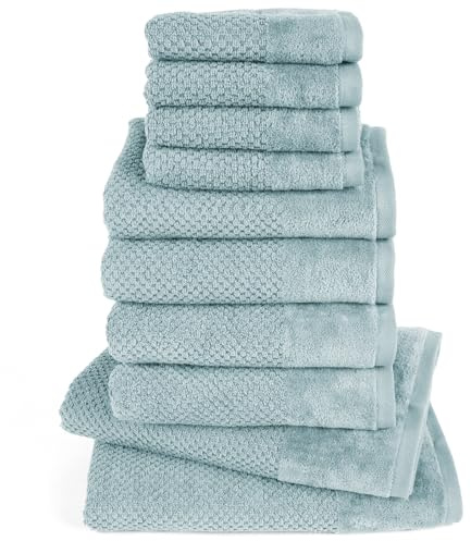 Pure Label Handtuch Set 10tlg 2xDusch 4xHand 4xGäste Türkis | 100% Baumwolle, weich & saugstark - Waschbar bis 60∘C, trocknergeeignet