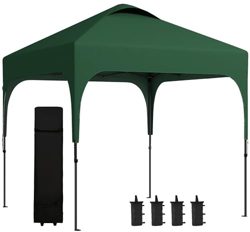 Outsunny Carpa Plegable Pop-UP 2,5x2,5x2,68 m UV50+ Verde Oscuro | Carpa de Jardín, Ajustable en Altura, con 4 Bolsas de Arena y Bolsa de Transporte, para Camping Fiestas Patio