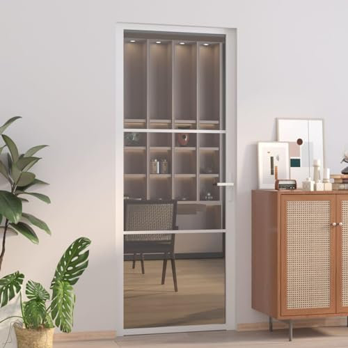 Innentür 83x201,5 cm Weiß ESG-Glas und Aluminium, ZEYUAN Zimmertür, Eingangstür, Innentüren, Wohnungstür, Nebeneingangstür, Terrassentür, Außentüren - Montagezubehör inbegriffen