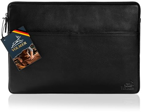 Fa.Volmer 13.3 Zoll Laptop Hülle aus Edlem Büffelleder - Braun - mit Metall-Reißverschluss - Gepolstert - für MacBook, Microsoft Surface, iPad, Tablet - Innenmaße: 33x24x3 cm