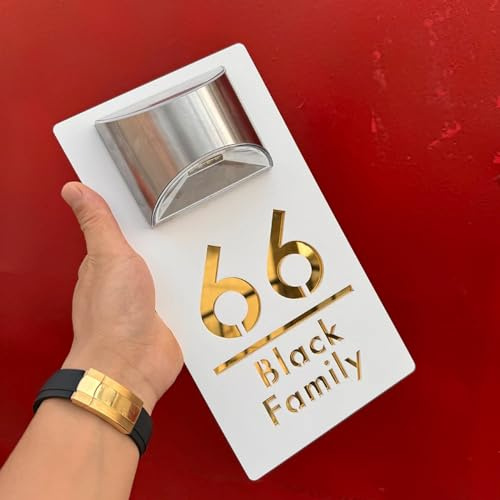 MXN Plaque de Porte Solaire Moderne Personnalisée Avec Numéros de Maison - Éclairage LED 3D Pour l'Extérieur - Panneau d'Adresse Lumineux à l'Énergie Solaire