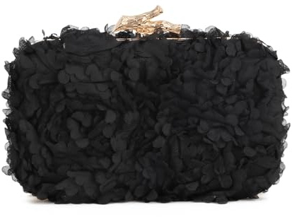 Syrads Flower Handbag Clutch Bolso de noche Bolsos florales con cadena para boda,Negro