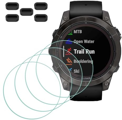 MTHGH Protector de pantalla de cristal templado Compatible con Garmin fenix fenix 7 Pro/ 7 Pro Solar [4 piezas] + tapones antipolvo 5 piezas, Dureza 9H libre de burbujas cubierta protectora