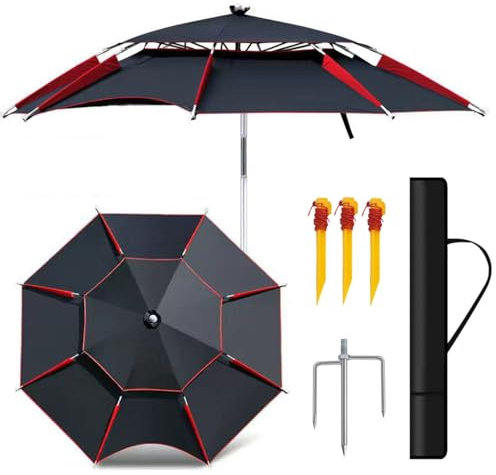 Windschutz Angelschirm Strandschirm 200cm 220cm 240cm Angler Campingschirm Abnehmbar Gartenschirm Tragbar Umbrella Easy Folding für Terrasse Patio Wandern(220cm)