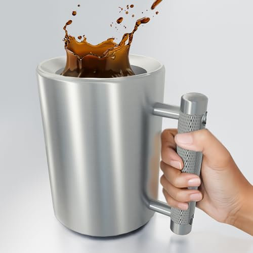 HEFTY CHEERS 18 LBS Weighted Mug, 10 oz Capacity, Funny Dumbbell Heavy Iced Coffee Mug, Appropriate Adult Gift for Fitness Enthusiasts, Arm Strength Prank Gift - Stainless Steel Cup (CUP-MUG8000)
