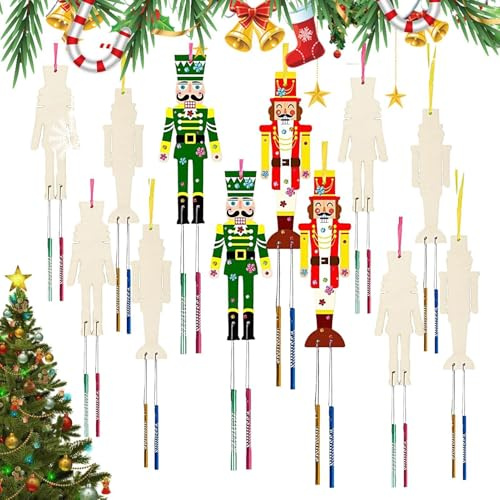 Siuwddee Handmade Wind Chime Kit - Cute Nutcrackers Christmas Decorations Christmas Craft Kits,Christmas Ornament Kits Funny Christmas Coloring Craft for Living Room Bedroom