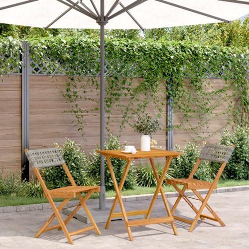 NQJIBUE Home Garden,3-teiliges Bistro-Set, grau, Polyrattan und Massivholz