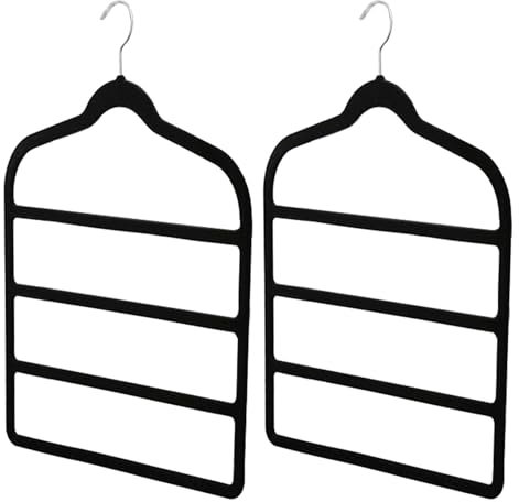 2PCS Non-Slip Velvet Trouser Hangers, 4-Layer Jeans Clothes Hanger Closet Organizers Storage for Ties Belts Scarf Towel Pants