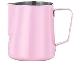 SynapSYA Lechera Acero Inoxidable Jarra de Espuma de café y Leche de Acero Inoxidable 304 con Escala, Herramientas de Cocina de café de Vapor Profesional Barista para Espumar(600ML Pink)
