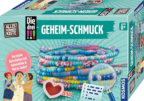 Kosmos Die drei !!! Geheim-Schmuck, Freundschaftsbänder basteln | Bastelset für echte Detektivinnen ab 8 Jahre, Perlenarmbänder- und Ketten herstellen mit Die drei Ausrufezeichen