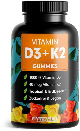 Vitamin D3 + K2 Gummies 60x mit je 1000 IE Vitamin D3 + 40 mcg Vitamin K2 - optimal hochdosiert - 100% zuckerfrei und vegan - laborgeprüft mit Zertifikat - Vorrat für 4 Monate