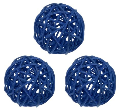 M METERXITY 3-Pack Wicker Rattan Balls 80mm/3.1 Inch Decorative Rattan Balls Orbs Vase Fillers Bowl Fillers for Christmas/Weddings/Thanksgiving/DIY Crafts/Home Decor [Blue]