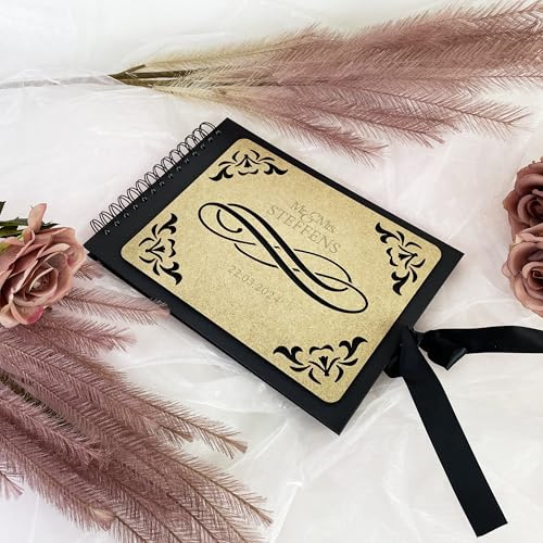Personalisiertes Hochzeitsgästebuch mit Namen & Datum | Edles Hochzeitsgeschenk mit filigranen Laserausschnitten | Ringbuch mit 80 schwarzen Seiten & Deko-Set | Fotobuch für das Paar