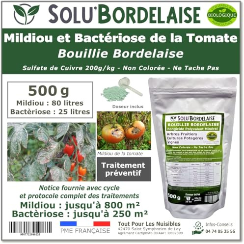 Solu'Bordelaise - 500 g de Bouillie Bordelaise - Mildiou et Bactériose de la tomate - Utilisable Agriculture Biologique - Sachet Refermable