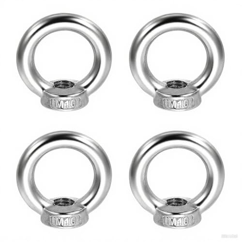 4 Stück Juttzzei Ringmutter M10, Verbessertes 304 Edelstahl Ringösen, M10 Ringmuttern Augenmutter, Ösenmutter für Befestigen Sie hängende Ornamente Blumentöpfe Schaukelständer