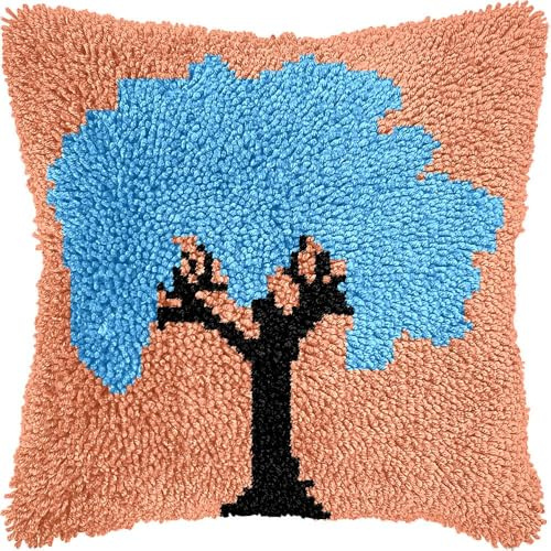 JUYIYUANFUZH Kit De Gancho De Pestillo De CojíN Kit Ganchillo Juego De Cojines De Anudado ÁRbol Azul Kits De Gancho De Pestillo Para Adultos 43 X 43 Cm