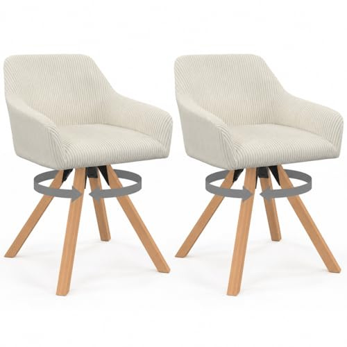 IDMarket - Lot de 2 chaises pivotantes de Salle à Manger, fauteuils de Table Jany en Velours côtelé Beige
