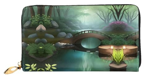 Erwqavc Little Bridge in The East Long portefeuille pour homme et femme en cuir avec pochette à deux volets, poche pour pièces de monnaie de voyage