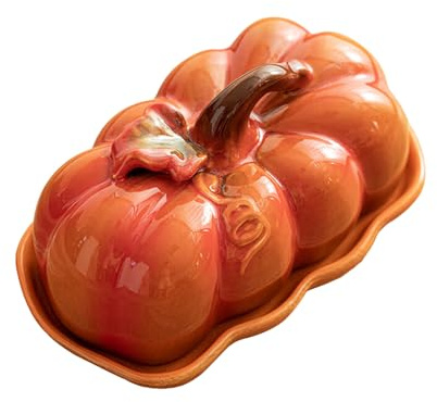 Halloween Butter Dish - Ceramic Pumpkin Butter Dish with Lid and Handle - Unglazed Base, Not Easy to Slide, Suitable for Snack, Cheese, Steak and Fruit Desserts, for Halloween. Thanksgiving