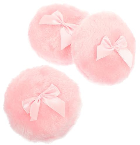 FONDOTIN 3 Pezzi Piumino da Cipria in Morbido Plush Rosa Fiocco, per Applicare Polvere per Ragazzo Ragazza, Forma Semplice per Domestico